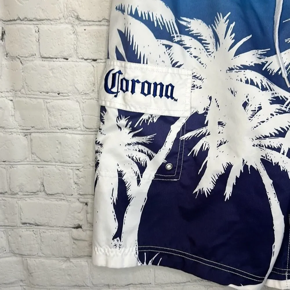 Corona Mens Blue White Swim Trunks Board Shorts Swimwear‎ size XL